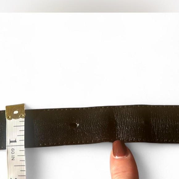 Black Genuine Leather Belt Solid Brass Buckle Size 38 Vintage - Picture 5 of 7